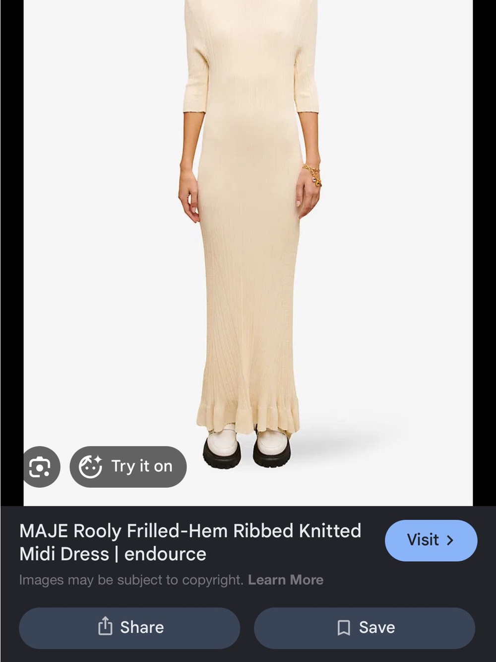 Maje Cream Ribbed Knit Maxi Dress - 37/S - Picture 3 of 3